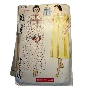 Simplicity Vintage 1950's Pattern #3388 Misses/Women's Nightgown 2 Lengths Sz 14